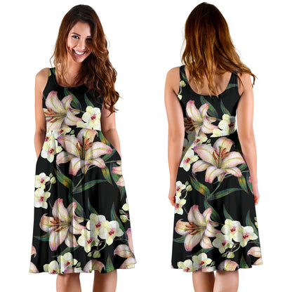 Lily Pattern Print Design LY03 Midi Dress