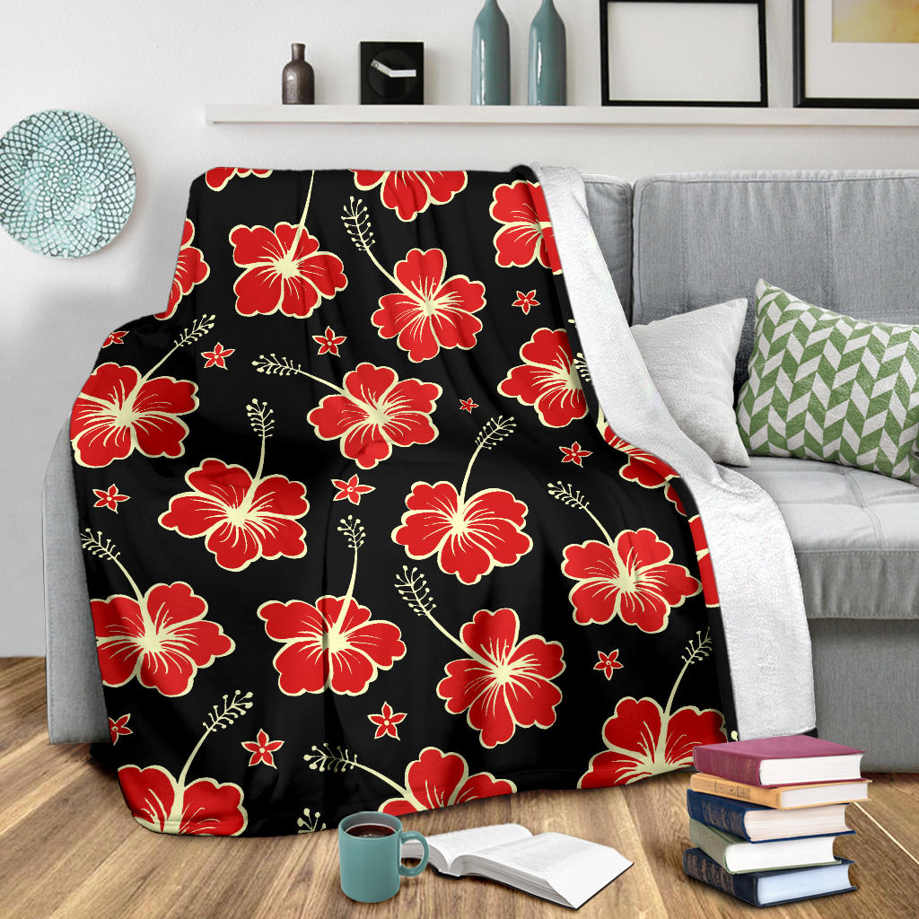 Red Hibiscus Pattern Print Design HB021 Fleece Blanket