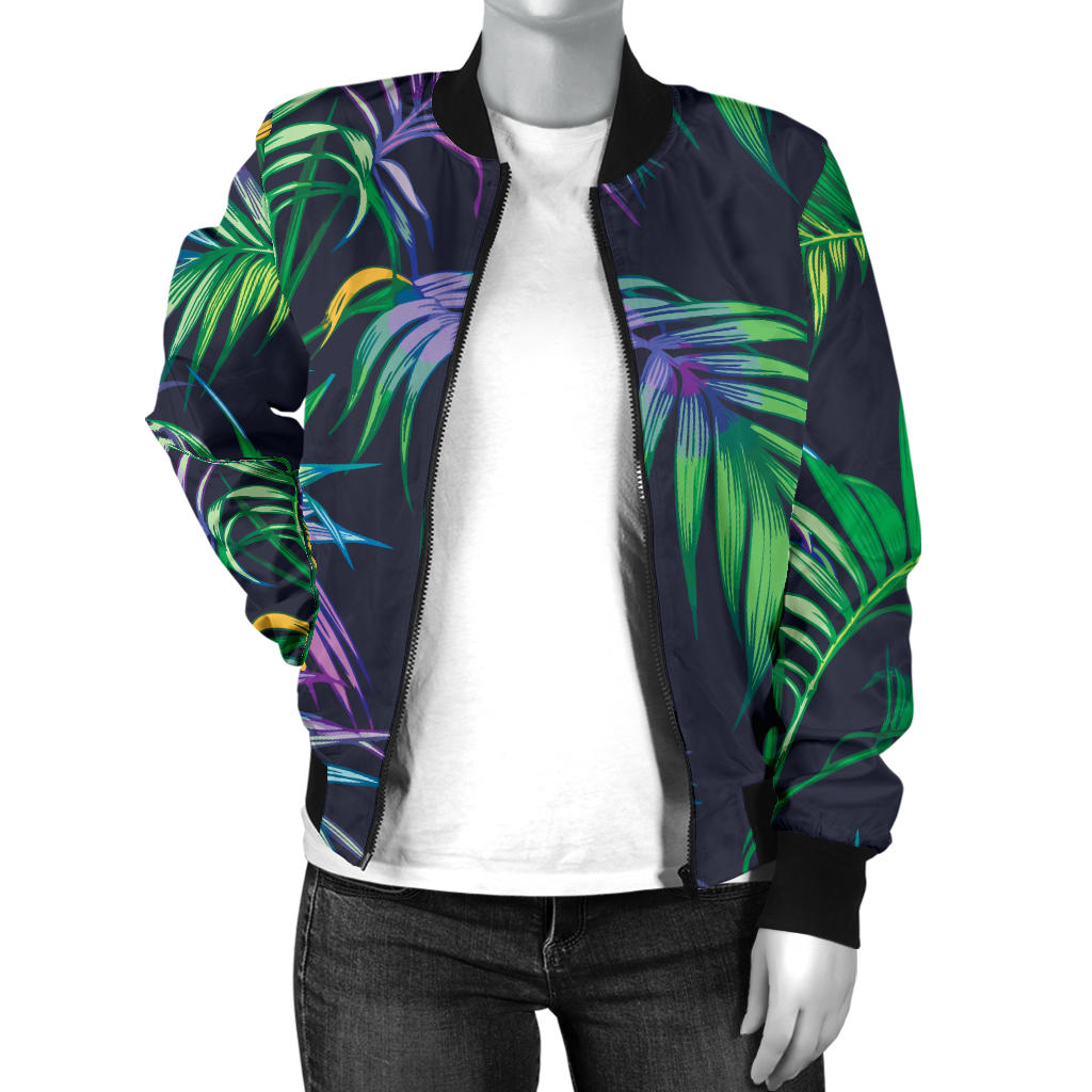 Palm Leaves Pattern Print Design PL04 Women Bomber Jacket