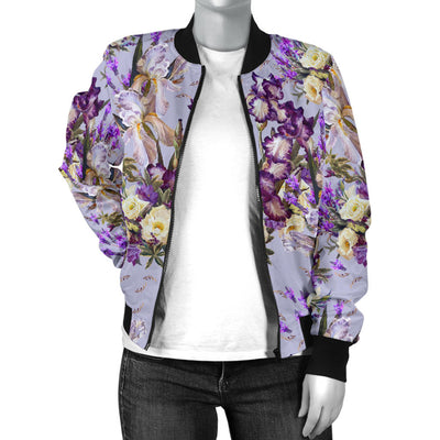Iris Pattern Print Design IR07 Women Bomber Jacket