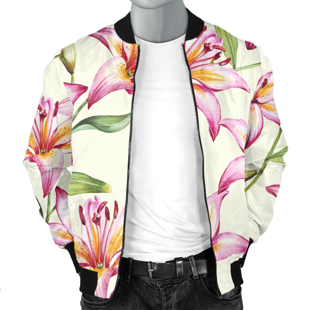 Lily Pattern Print Design LY011 Men Bomber Jacket