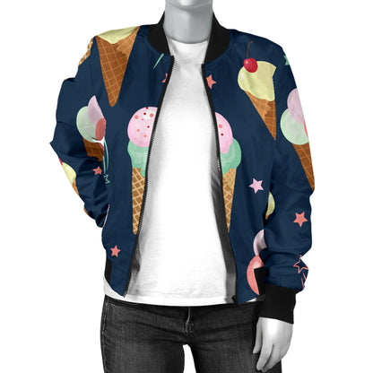 Ice Cream Pattern Print Design 04 Women's Bomber Jacket