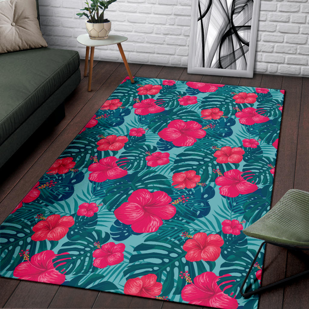 Red Hibiscus Pattern Print Design HB017 Area Rugs