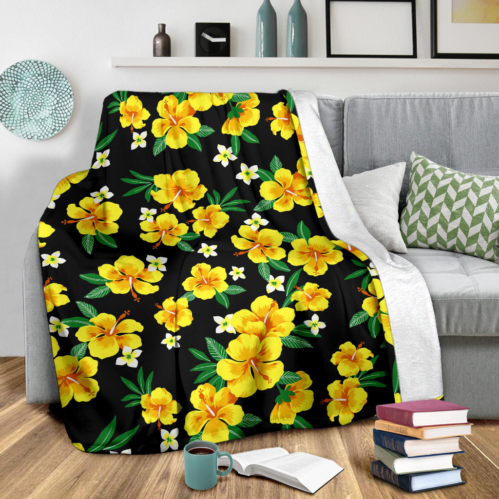 Yellow Hibiscus Pattern Print Design HB08 Fleece Blanket