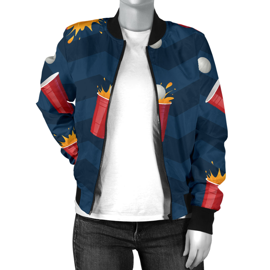 Beer Pong Pattern Print Design 01 Women's Bomber Jacket