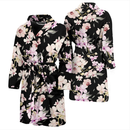 Orchid White Pattern Print Design OR03 Men Bathrobe