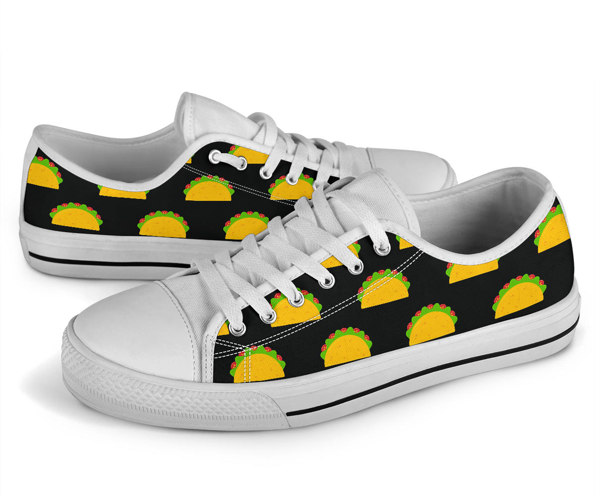 Taco Pattern Print Design TC06 White Bottom Low Top Shoes