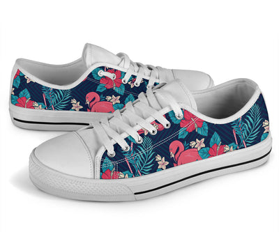 Flamingo Red Hibiscus Pattern White Bottom Low Top Shoes