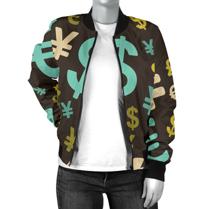 Money Pattern Print Design 01 Women's Bomber Jacket