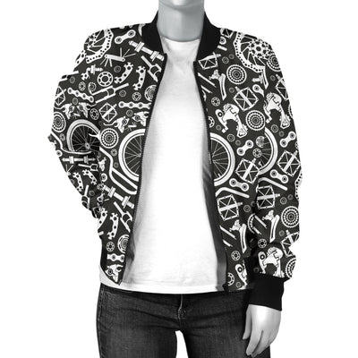 Bicycle Tools Pattern Print Design 02 Women's Bomber Jacket