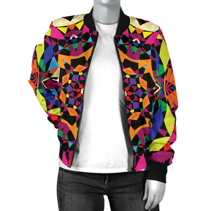 Kaleidoscope Pattern Print Design 02 Women's Bomber Jacket