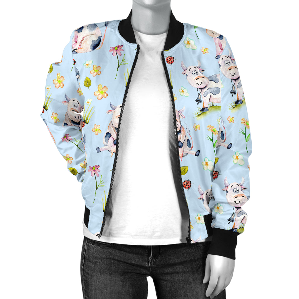 Cow Happy Pattern Print Design 05 Women's Bomber Jacket