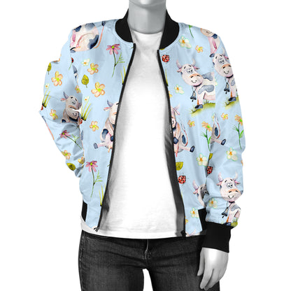 Cow Happy Pattern Print Design 05 Women's Bomber Jacket
