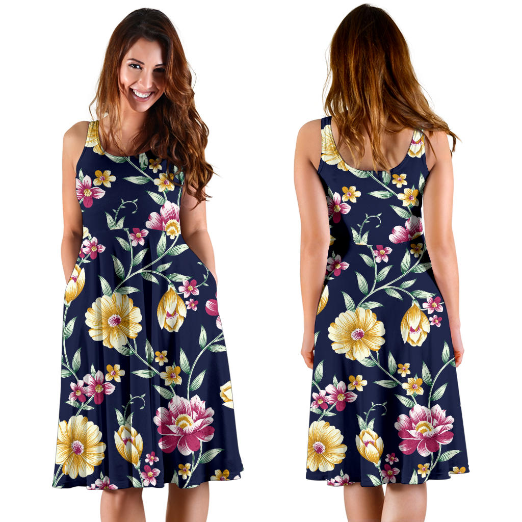 Gerberas Pattern Print Design GB03 Midi Dress