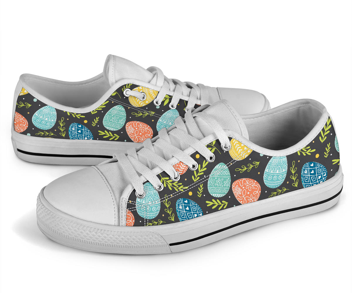 Easter Eggs Pattern Print Design RB01 White Bottom Low Top Shoes