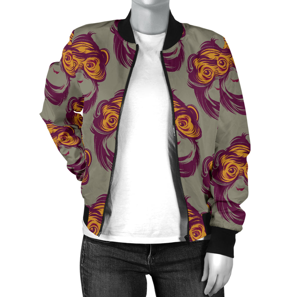 Chimpanzee Pattern Print Design 02 Women's Bomber Jacket