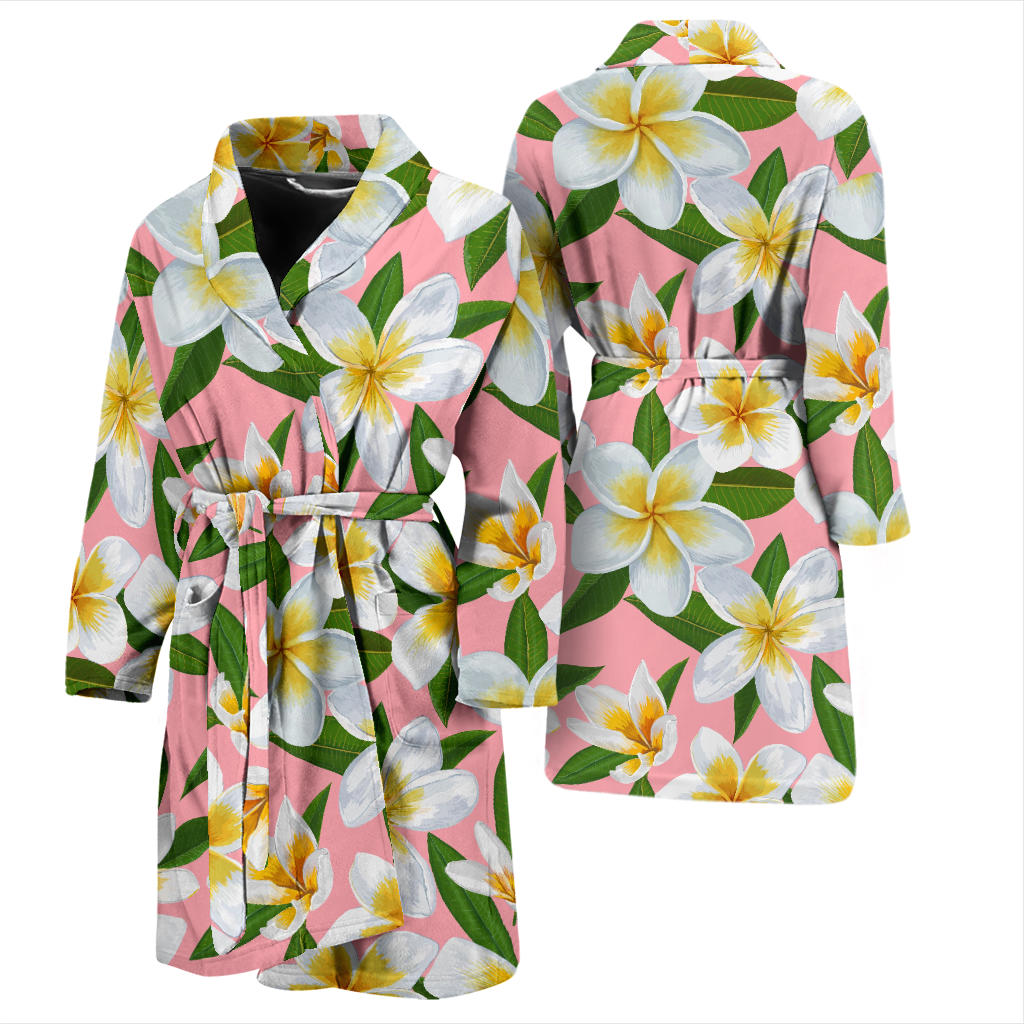 White Plumeria Pattern Print Design PM011 Men Bathrobe