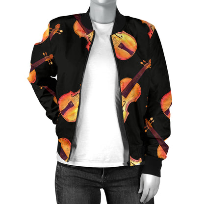 Violin Pattern Print Design 04 Women's Bomber Jacket