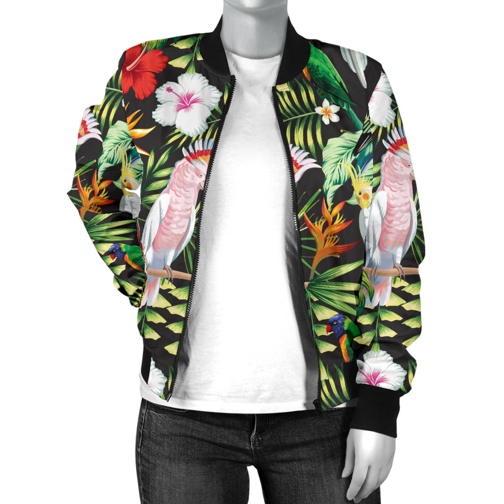 Tropical Flower Pattern Print Design TF03 Women Bomber Jacket