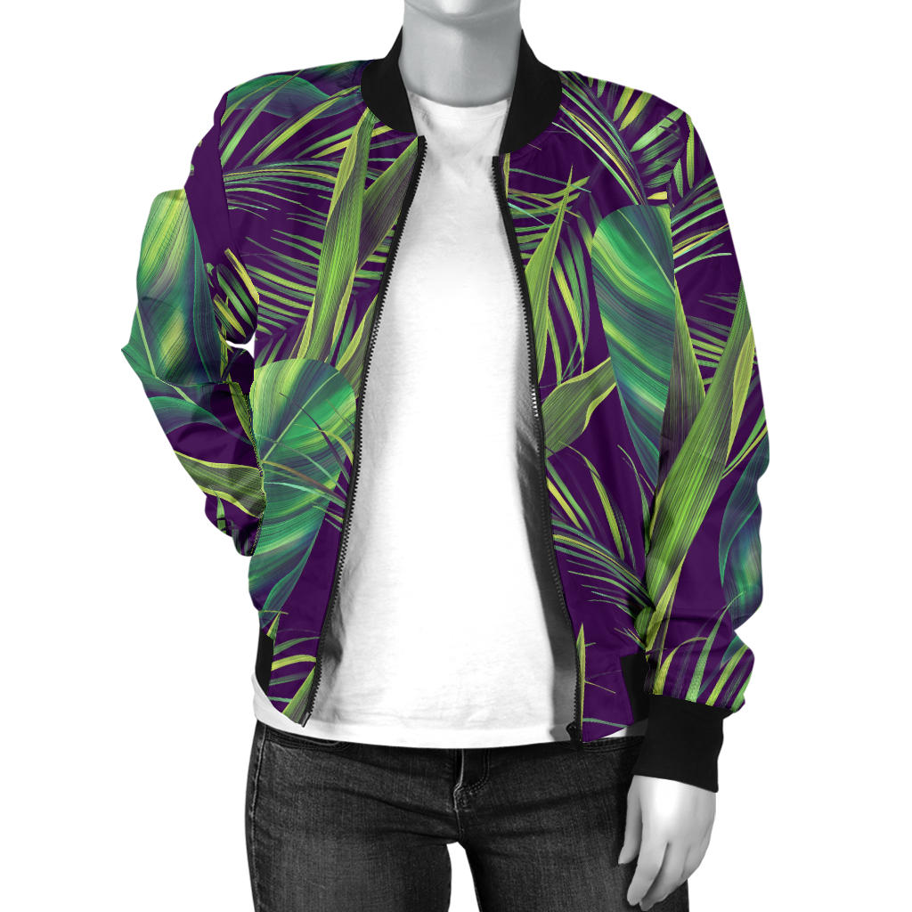 Palm Leaves Pattern Print Design PL03 Women Bomber Jacket