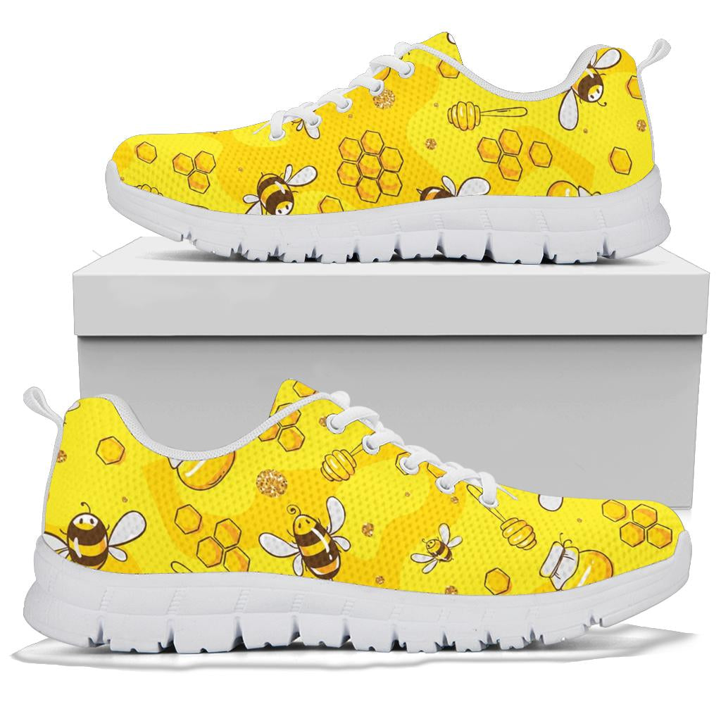 Bee Pattern Print Design BEE01 Sneakers White Bottom Shoes