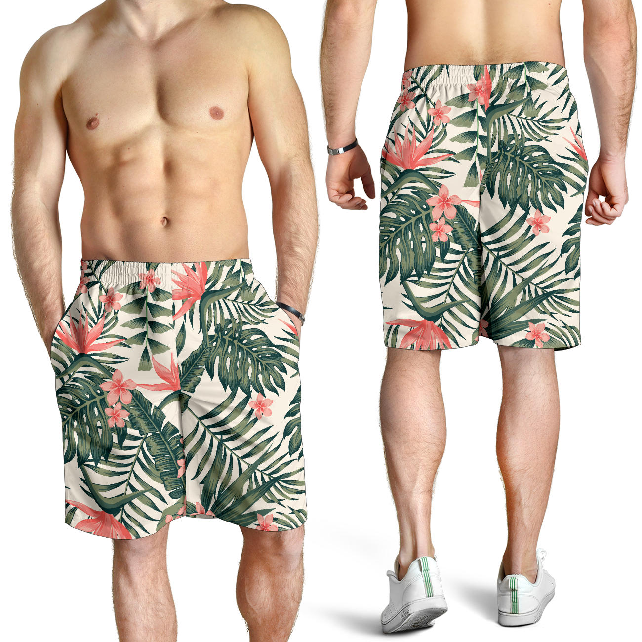 Tropical Flower Palm Leaves Mens Shorts