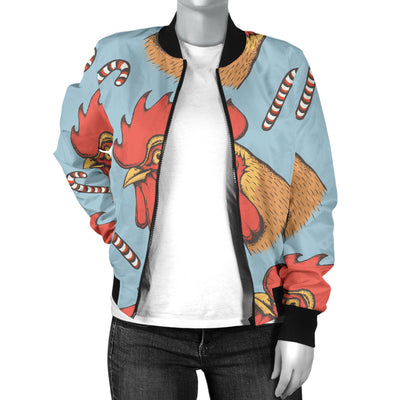 Rooster Pattern Print Design A05 Women's Bomber Jacket