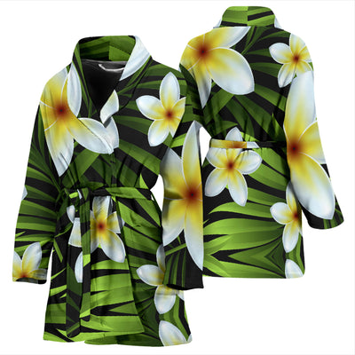 White Plumeria Pattern Print Design PM06 Women Bathrobe