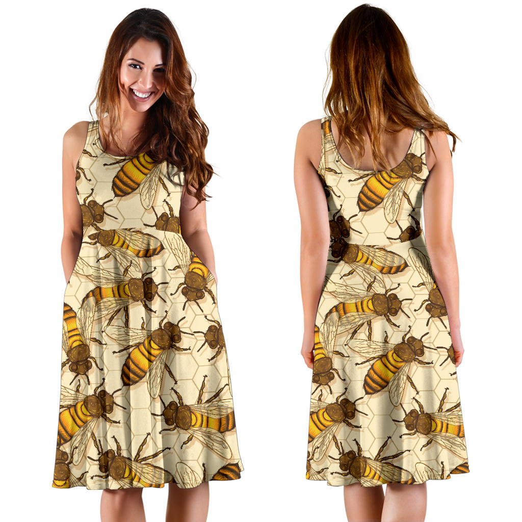 Bee Pattern Print Design BEE05 Midi Dress
