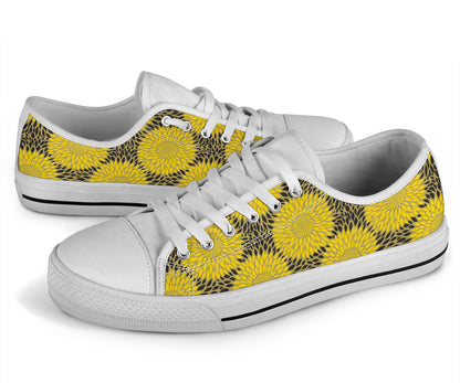 Sunflower Pattern Print Design SF06 White Bottom Low Top Shoes