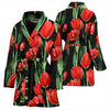 Tulip Red Pattern Print Design TP03 Women Bathrobe