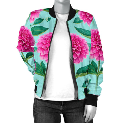 Dahlia Pattern Print Design DH08 Women Bomber Jacket