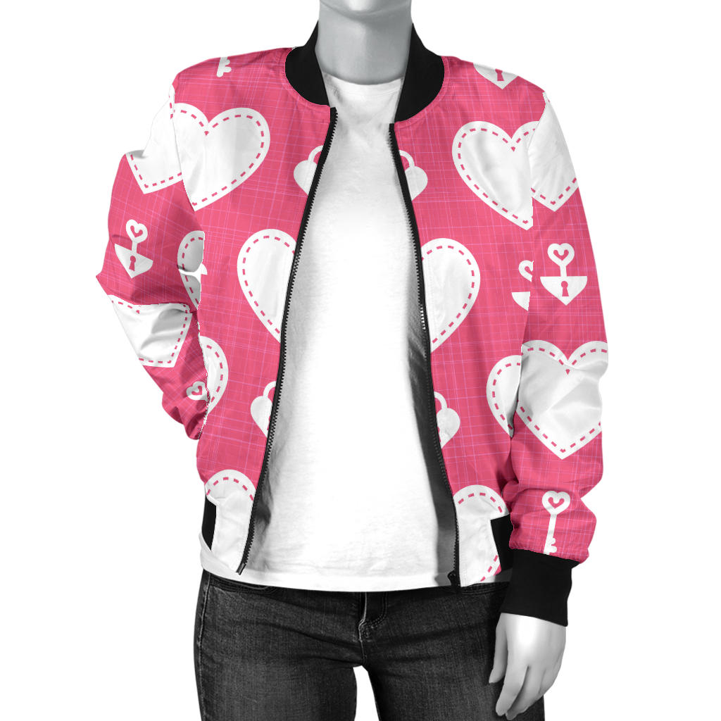 Heart Key Pattern Print Design HE09 Women Bomber Jacket