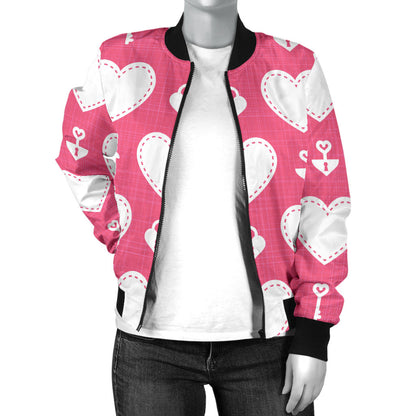 Heart Key Pattern Print Design HE09 Women Bomber Jacket