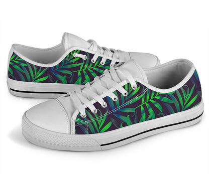 Palm Leaves Pattern Print Design PL01 White Bottom Low Top Shoes