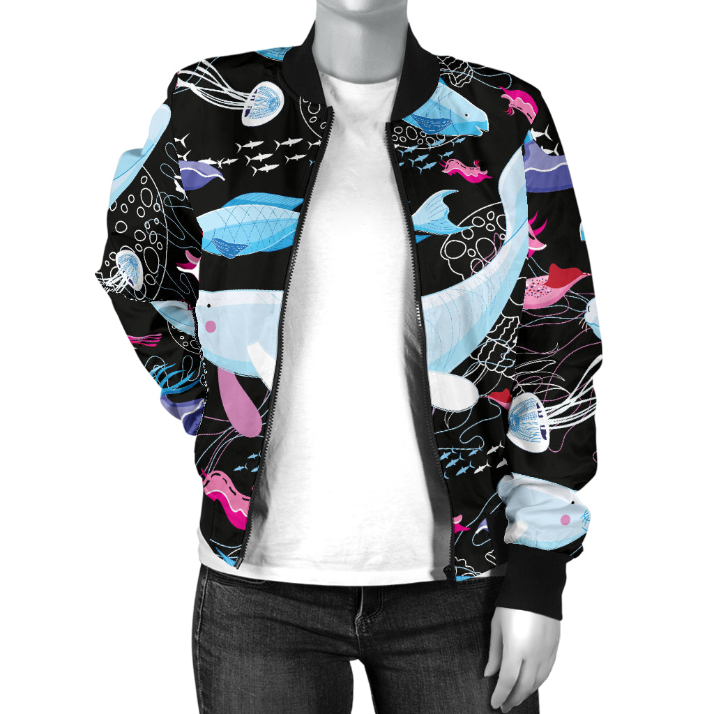 Manatee Pattern Print Design 02 Women's Bomber Jacket