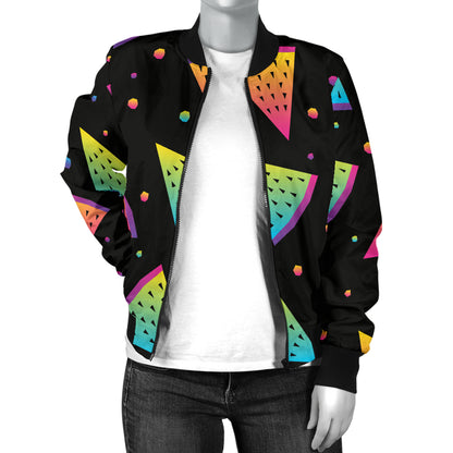 Rainbow Watermelon Pattern Print Design A04 Women's Bomber Jacket
