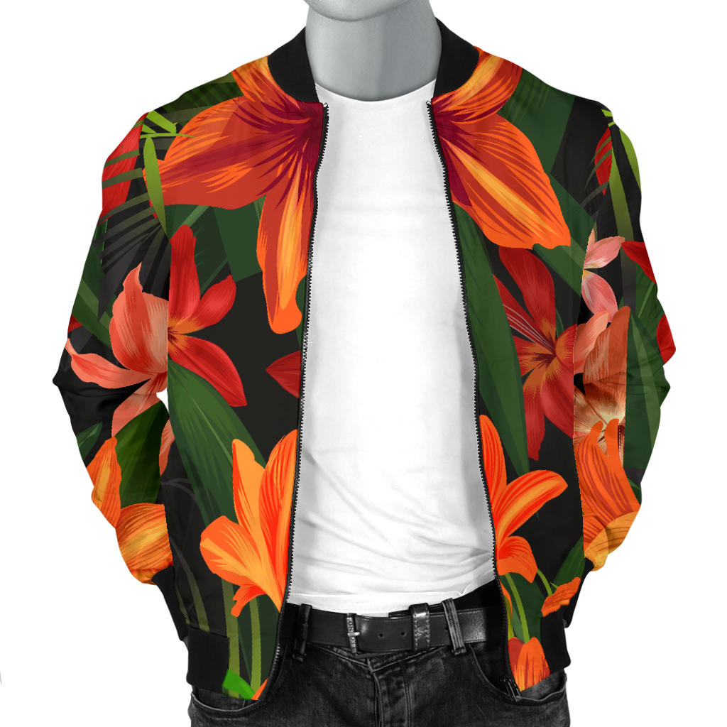 Amaryllis Pattern Print Design AL05 Men Bomber Jacket