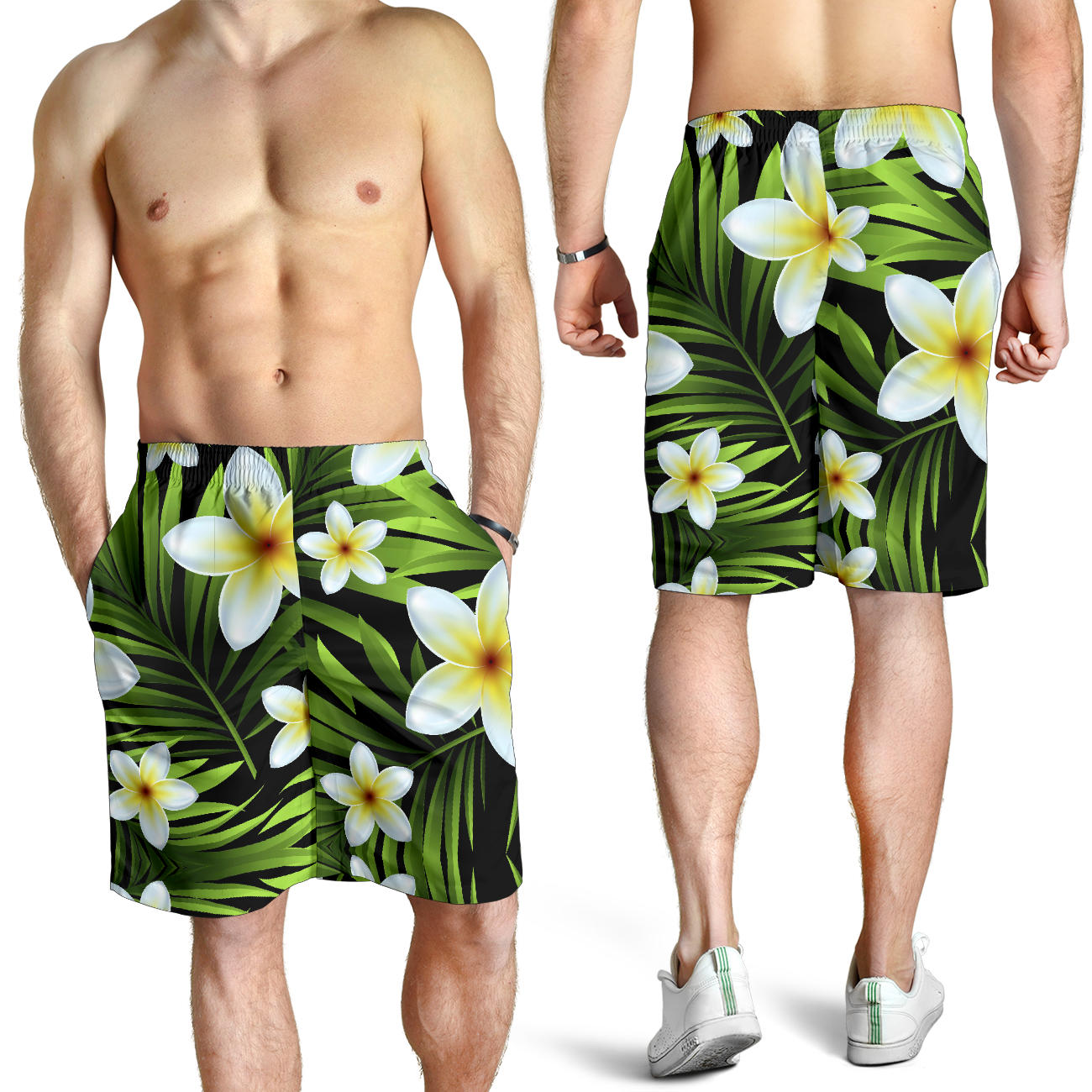White Plumeria Pattern Print Design PM06 Mens Shorts