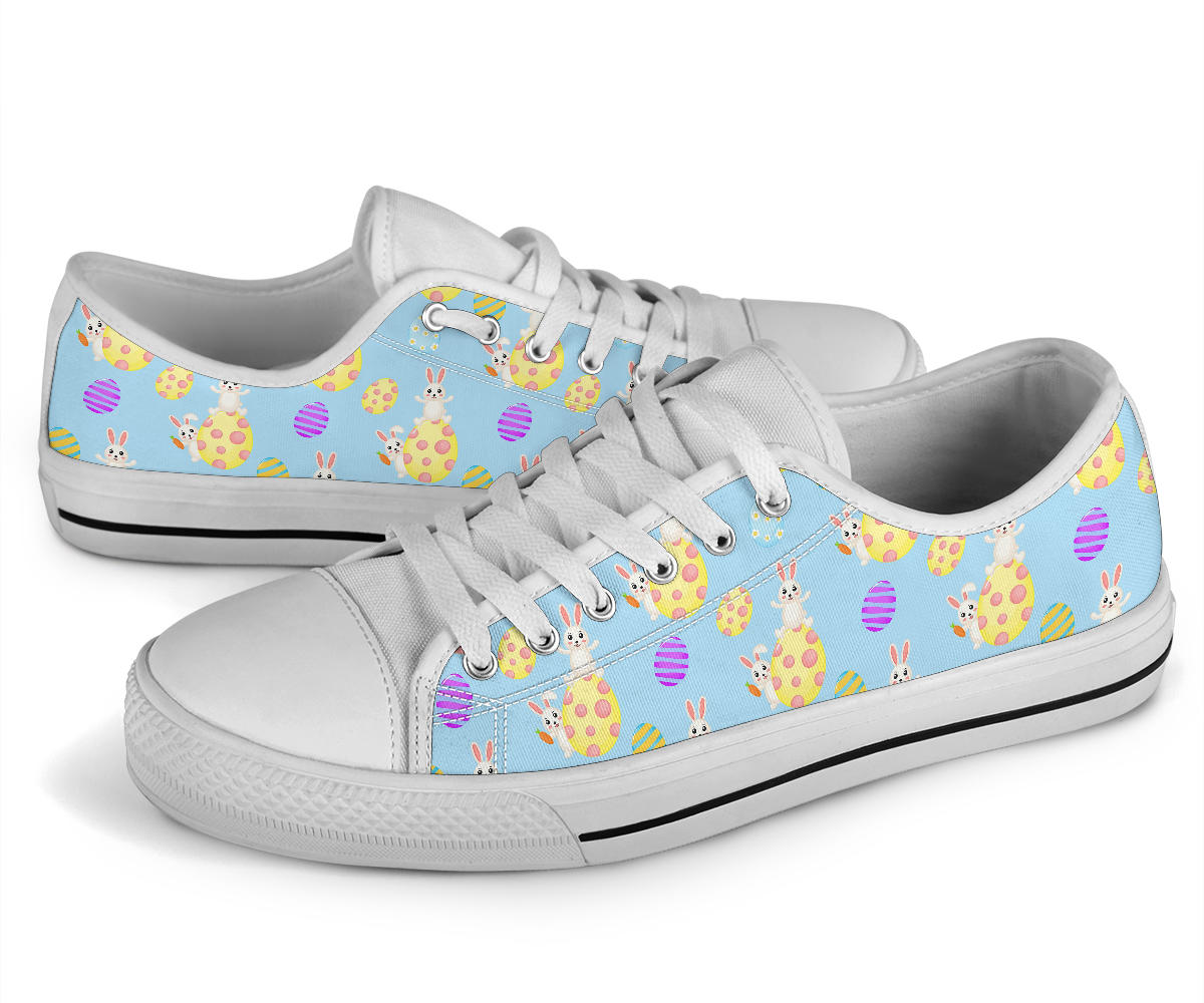 Easter Eggs Pattern Print Design RB015 White Bottom Low Top Shoes