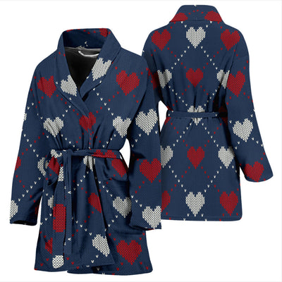 Heart Knit Pattern Print Design HE05 Women Bathrobe