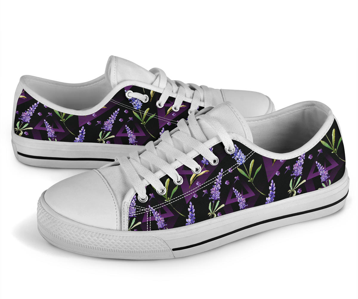 Lavender Pattern Print Design LV07 White Bottom Low Top Shoes