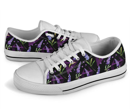 Lavender Pattern Print Design LV07 White Bottom Low Top Shoes