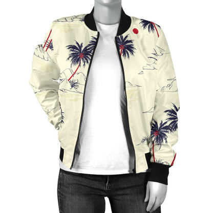 Palm Tree Pattern Print Design PT08 Women Bomber Jacket