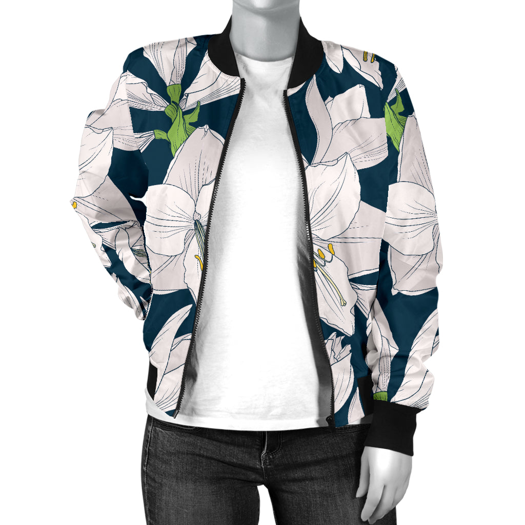 Amaryllis Pattern Print Design 01 Women's Bomber Jacket