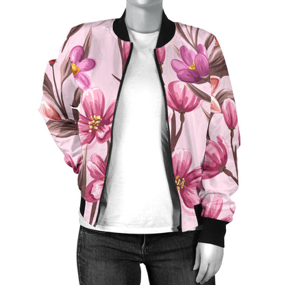 Summer Floral Pattern Print Design SF09 Women Bomber Jacket