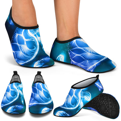 Blue Neon Sea Turtle Print Aqua Water Shoes