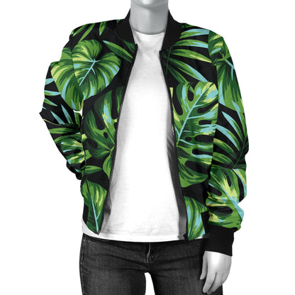 Palm Leaves Pattern Print Design PL013 Women Bomber Jacket