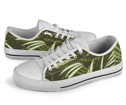 Palm Leaves Pattern Print Design PL05 White Bottom Low Top Shoes