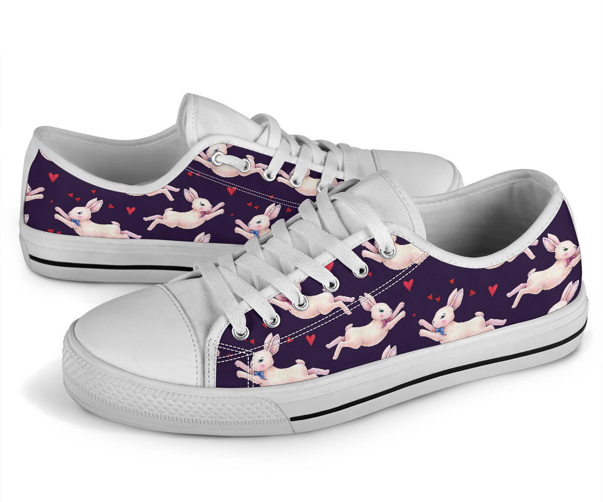 Rabbit Pattern Print Design RB016 White Bottom Low Top Shoes